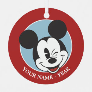 Classic Mickey   Head Tilt Wink Add Your Name Metal Ornament