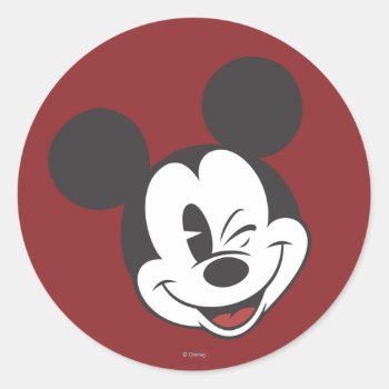 Classic Mickey | Head Tilt Wink Classic Round Sticker by MickeyAndFriends at Zazzle