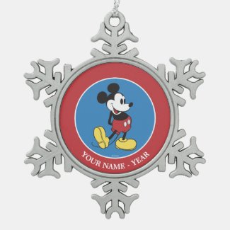 Classic Mickey Mouse, Add Your Name Snowflake Pewter Christmas Ornament