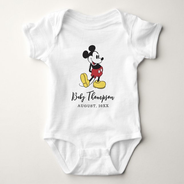 Classic Mickey Mouse | Baby Announcement Date Baby Bodysuit (Front)