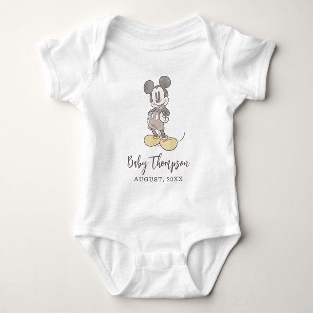 Classic Mickey Mouse | Baby Announcement with Date Baby Bodysuit (Front)