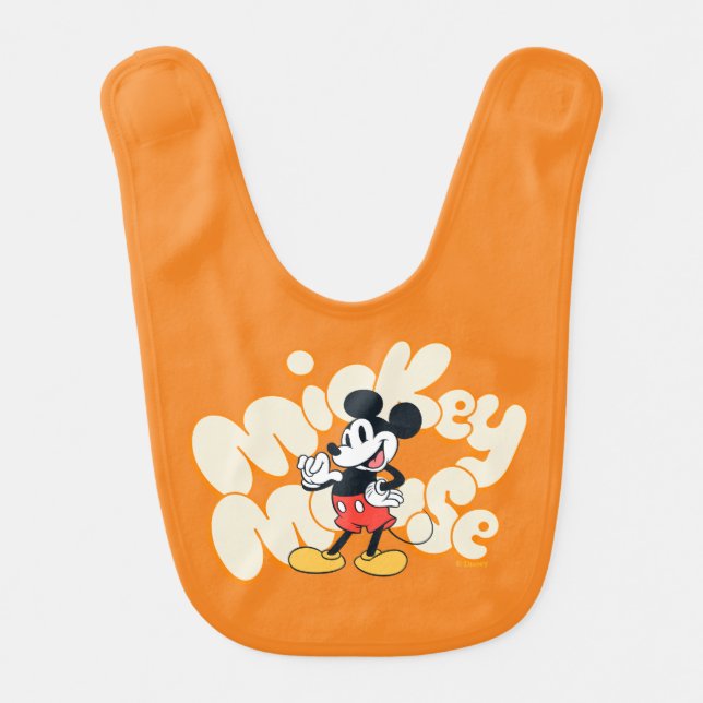 Classic Mickey Mouse Bubble Letter Name Graphic Baby Bib (Front)