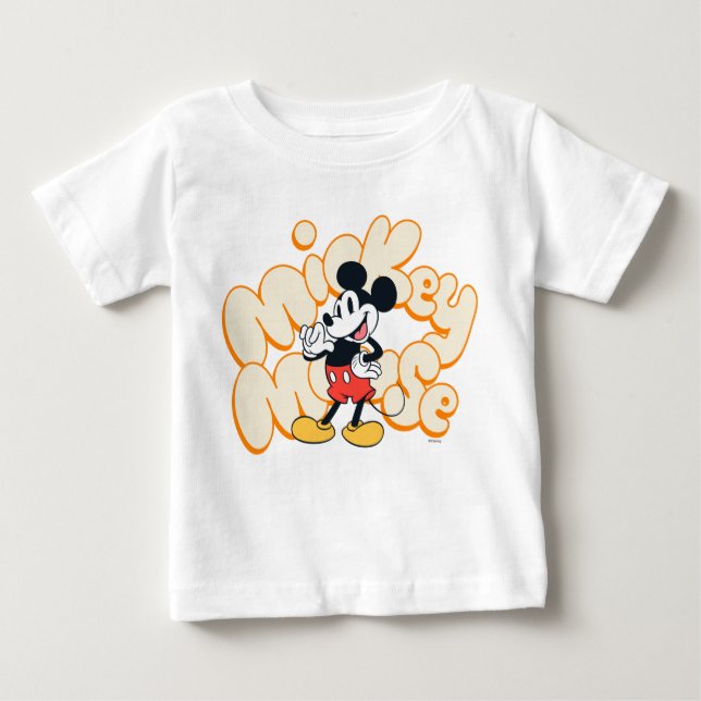 Classic Mickey Mouse Bubble Letter Name Graphic Baby T-Shirt (Front)