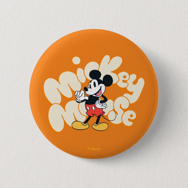 Classic Mickey Mouse Bubble Letter Name Graphic Button (Front)