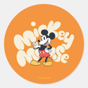 Classic Mickey Mouse Bubble Letter Name Graphic Round Sticker