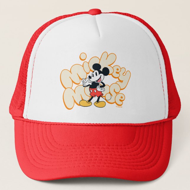 Classic Mickey Mouse Bubble Letter Name Graphic Trucker Hat (Front)