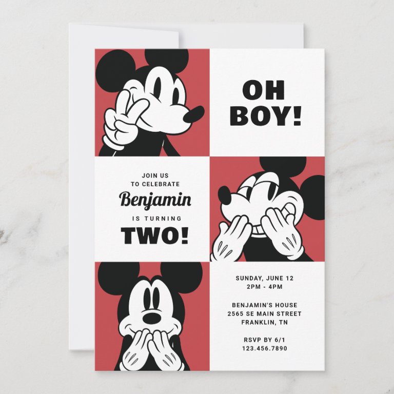 Classic Mickey Mouse Colorblock Birthday                    Invitation