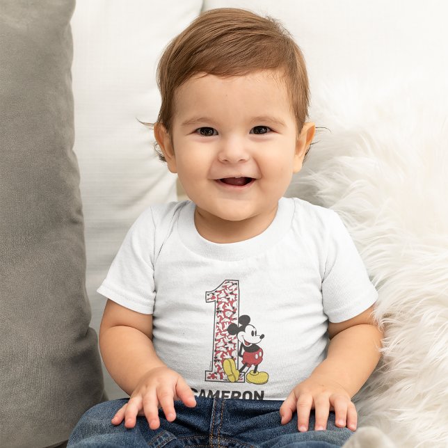 Classic Mickey Mouse | Custom 1st Birthday Boy Baby T-Shirt (Baby wearing t-shirt)