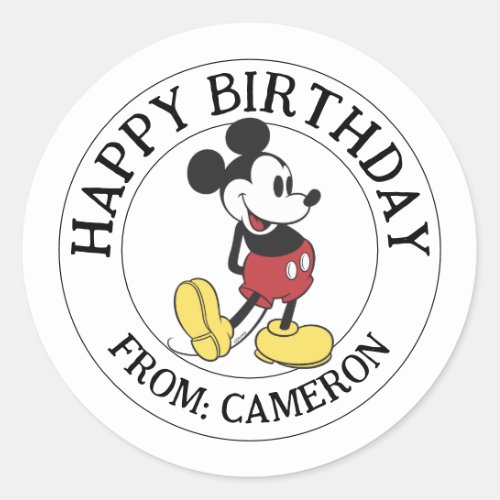 Classic Mickey Mouse  Happy Birthday Classic Round Sticker