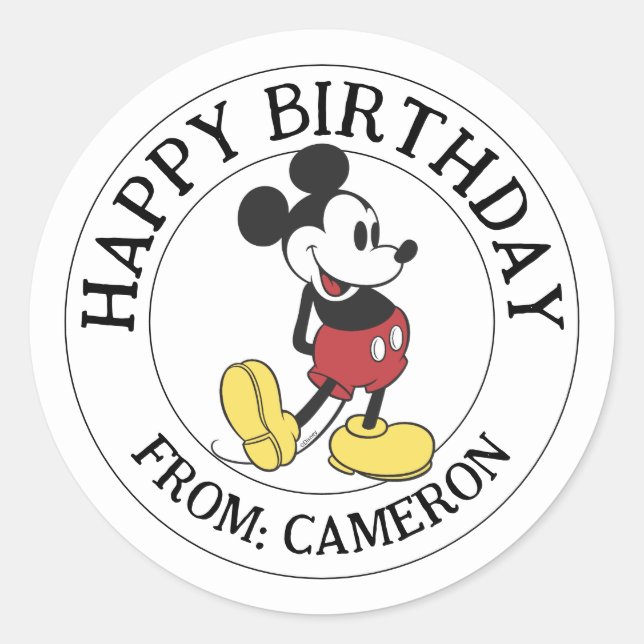 Classic Mickey Mouse | Happy Birthday Classic Round Sticker (Front)