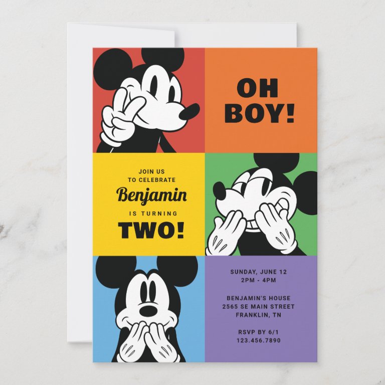 Classic Mickey Mouse Rainbow Colorblock Birthday                    Invitation