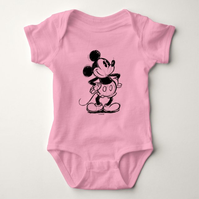 Classic Mickey Mouse Sketch Baby Bodysuit (Front)