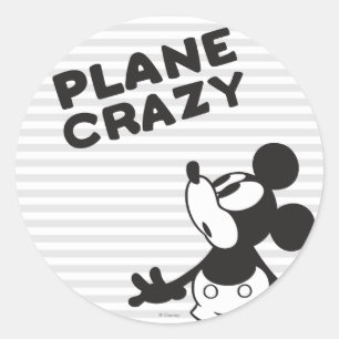 Classic Mickey Plane Crazy Round Sticker