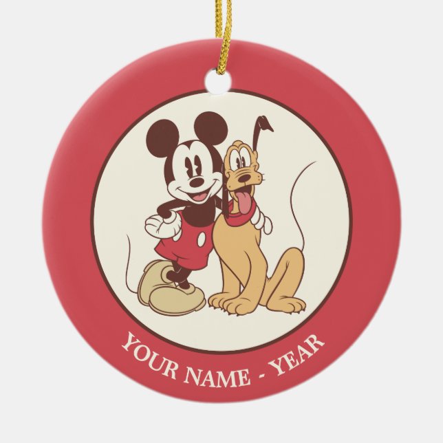 Classic Mickey & Pluto | Add Your Name Ceramic Ornament (Front)