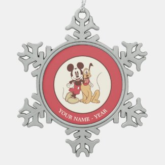 Classic Mickey & Pluto | Add Your Name Snowflake Pewter Christmas Ornament