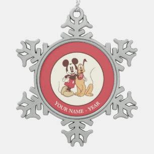 Classic Mickey & Pluto Add Your Name Snowflake Pewter Christmas Ornament