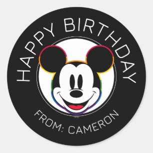 Classic Mickey Rainbow Head   Happy Birthday Classic Round Sticker
