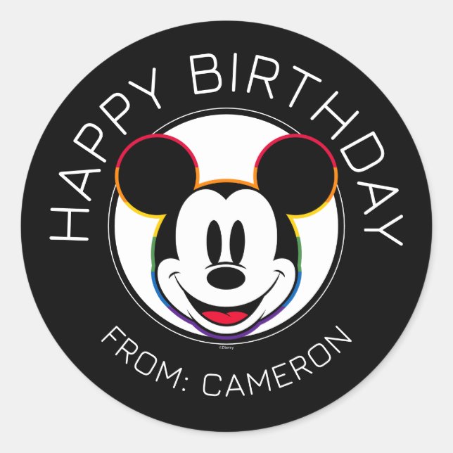 Classic Mickey Rainbow Head | Happy Birthday Round Sticker (Front)