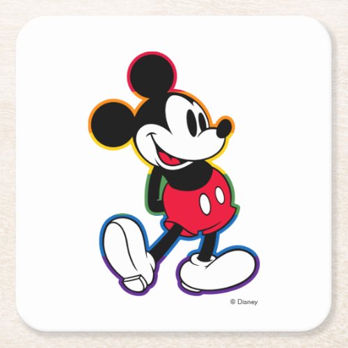 Classic Mickey Rainbow Outline Square Paper Coaster