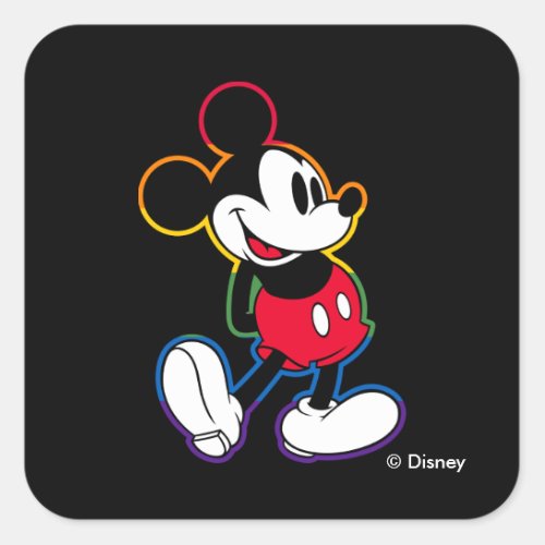 Classic Mickey Rainbow Outline Square Sticker