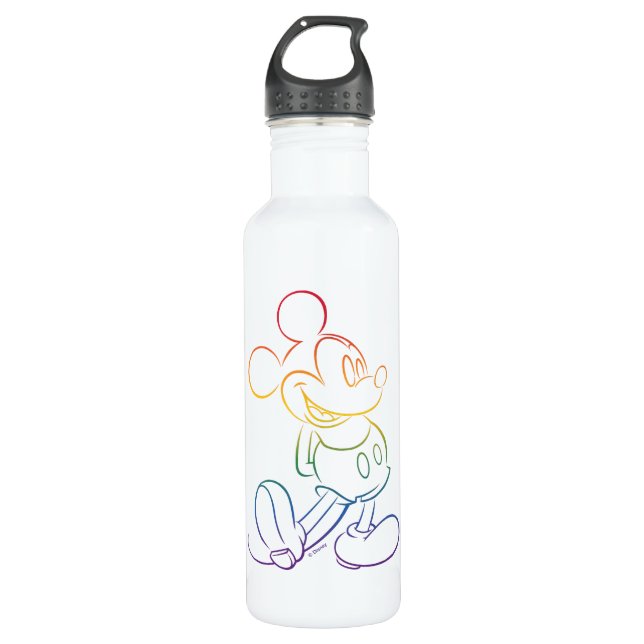 Classic Mickey Rainbow Outline Stainless Steel Water Bottle (Front)