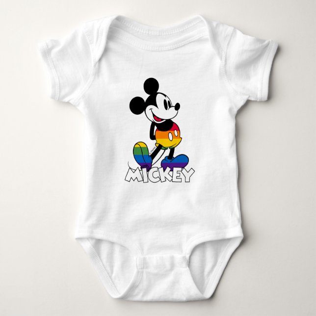 Classic Mickey Rainbow Stripes Baby Bodysuit (Front)