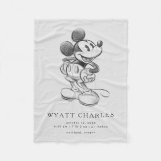 Classic Mickey Sketch Birth Stats Fleece Blanket