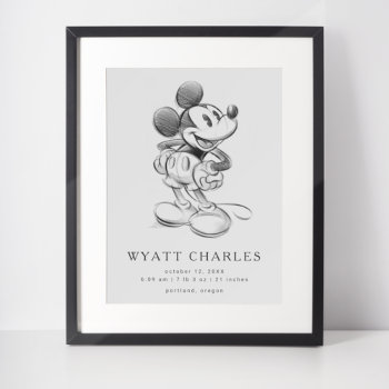 Classic Mickey Sketch Birth Stats Poster by MickeyAndFriends at Zazzle