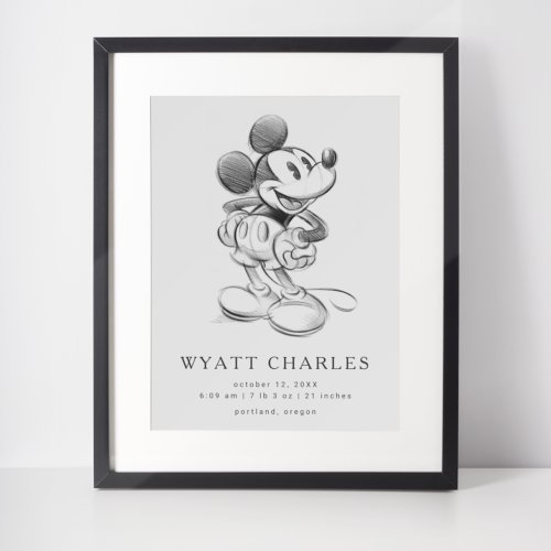 Classic Mickey Sketch Birth Stats Poster