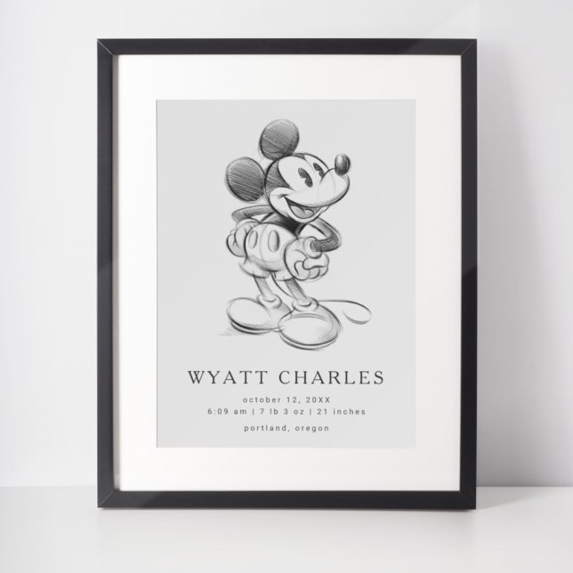 Classic Mickey Sketch Birth Stats Poster (Creator Uploaded)