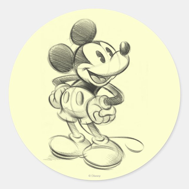 Classic Mickey | Sketch Round Sticker (Front)