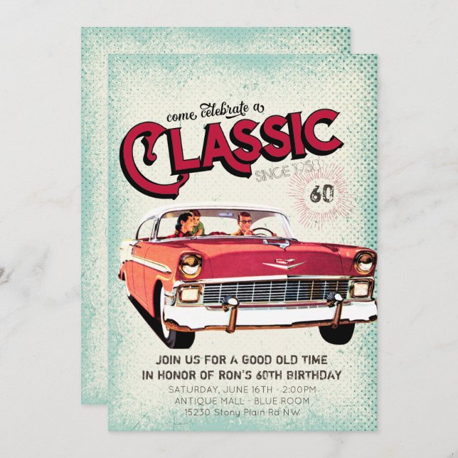 Classic Mid Century Car | Vintage 60th Birthday Invitation (Front/Back)
