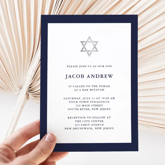 Classic Midnight Blue and White | Bar Mitzvah Invitation | Zazzle