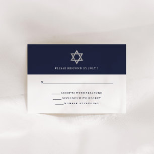 Classic Midnight Blue and White Bar Mitzvah RSVP Card