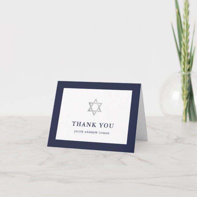 Classic Midnight Blue and White | Bar Mitzvah Thank You Card (Front)