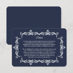 Classic Midnight Navy Blue Ornately Framed Wedding Enclosure Card