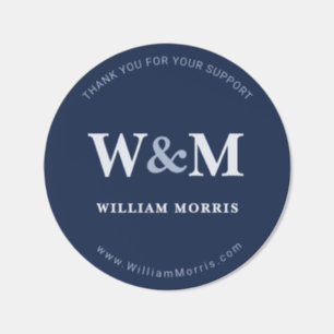 Classic Midnight Navy Blue Serif Monogram Wedding Round Sticker