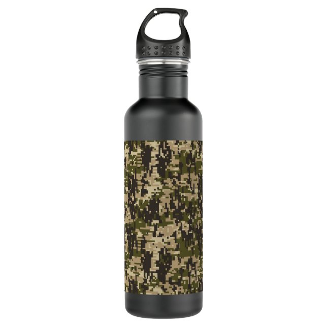 Classic Military Digital Camo Pattern Stainless Steel Water Bottle (Front)
