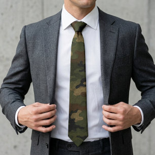 Classic Military Woodland Camouflage Pattern Neck Tie