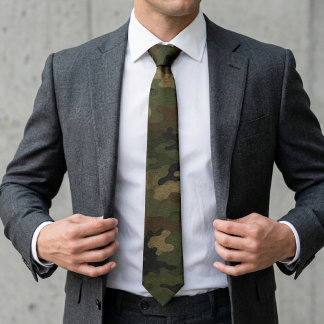 Classic Military Woodland Camouflage Pattern Neck Tie