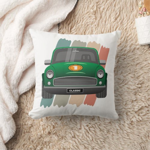 Classic Mini Car Green Throw Pillow