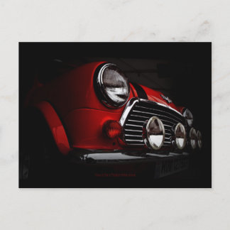 Classic Mini with rally lights post card