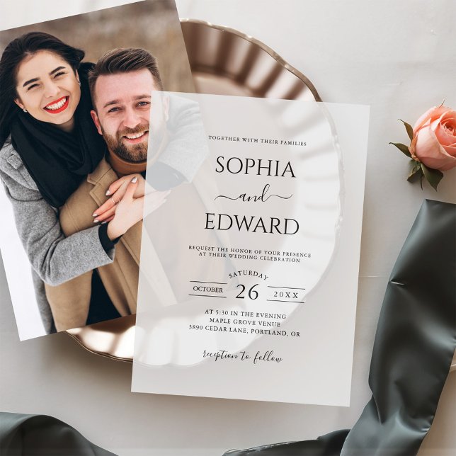 Classic Minimal Black and White Wedding Vellum Invitations (Creator Uploaded)