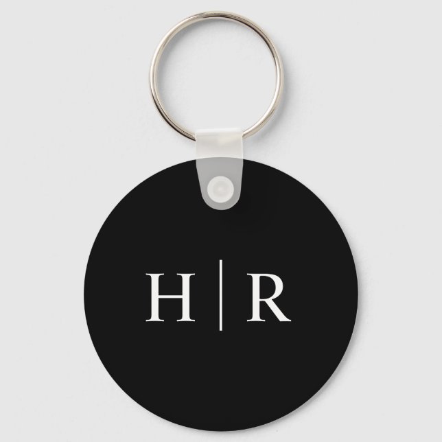 Classic Minimal Black White Monogram Keychain (Front)