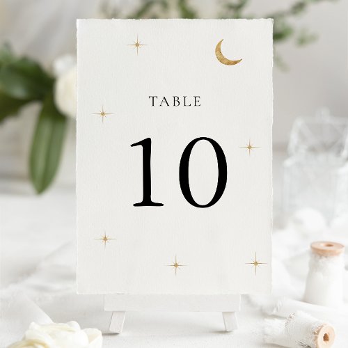 Classic Minimal Celestial Gold Moon Stars Wedding Table Number