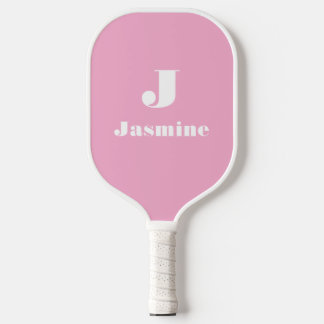 Classic Minimal Chic Cute Pink Name Initial Letter Pickleball Paddle