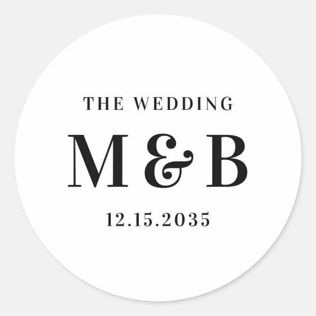 Classic Minimal Couple Initials Typography Wedding Round Sticker (Front)