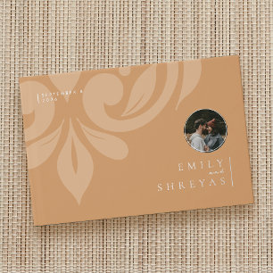 Classic Minimal Damask Ochre Photo Wedding Foil Guest Book