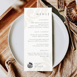 Classic Minimal Damask Pale Olive Photo Wedding Menu