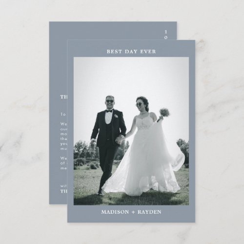 Classic Minimal Dusty Blue Photo Wedding Thank You Card